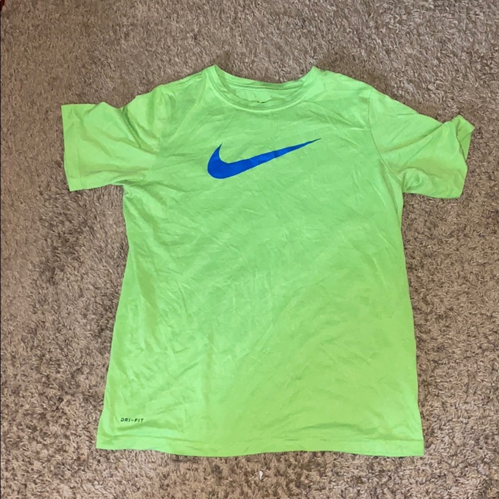 Nike dri-fit green with blue swoosh kids shirt. XL